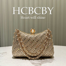 (Gold) Golden Shiny Luxury Rhinestone Evening Bag, Elegant Women Stylish High-End Clutch Purse
