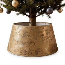 (Mocha) GEEZY Christmas Tree Skirts Crackle Effect Fabric Round Base Cover for Xmas Trees 22 in.