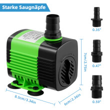 Tauchpumpe mit Filter, 20W, 1100 L/Std. Durchflussrate, für Teich und Aquarium