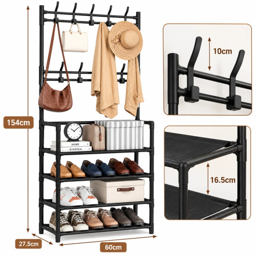 Coat Rack With Shoe Storage 4 Tier Plastic 8 Hooks 2