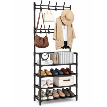 Coat Rack With Shoe Storage 4 Tier Plastic 8 Hooks