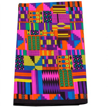 Tissu Kente à Imprimé Géométrique Wax Style Ankara pour la Confection de Vêtements et de Tissus (Matériaux de Couture, Pagne en Polyester, Tissu