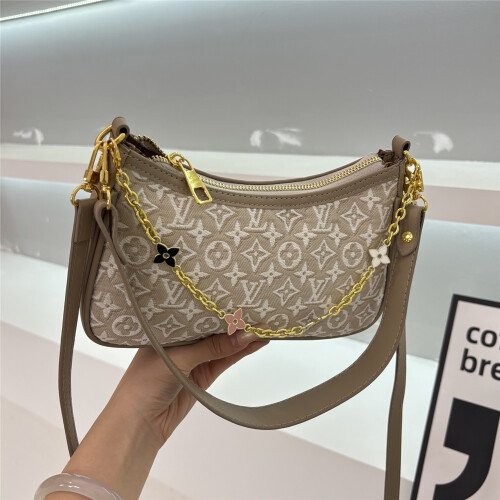 (Khaki) Embroidered printed meniscus armpit bag