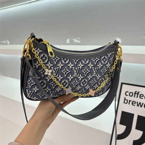 (Gray black) Embroidered printed meniscus armpit bag