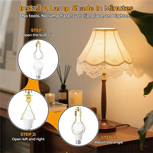 10PCS Clip  Lamp Shade Adapter with 1/4-27 Decorative Finial for Easy Installation 1