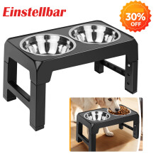 Hundenapfständer, 2er-Set Edelstahlnäpfe, 4-fach höhenverstellbar, 1200 ml pro Napf, Kunststoffhalterung