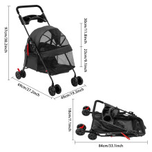 Haustierwagen faltbar, 69 x 49 x 97 cm, schwarz, für kleine bis mittelgroße Hunde und Katzen