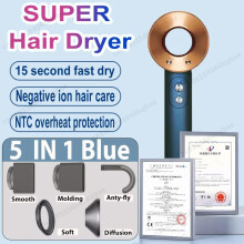 SenCiciMen Haartrockner-Set, Blattloser Föhn mit Negativ-Ionen, 1600W, Blau