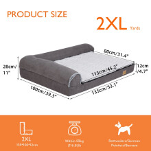 BingoPaw Hundebett, L-förmiges Chaiselongue Sofa, Orthopädisch, Grau, 2XL 135x100x28cm