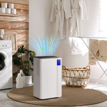Misvayli White Electric Dehumidifier 12L/Day, 2L Tank with Continuous Drain Hose, Humidity Display, 24-Hour Timer and Washable Filter