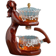 (Red) Teapot, Magnetic Teapot with Strainer, Kungfu Tea Set, Semi-Automatic Glass Tea Set, Teapot Set For Home, Office, Tea Lovers