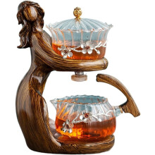 (Brown) Teapot, Magnetic Teapot with Strainer, Kungfu Tea Set, Semi-Automatic Glass Tea Set, Teapot Set For Home, Office, Tea Lovers