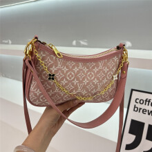 (Pink) Embroidered printed meniscus armpit bag