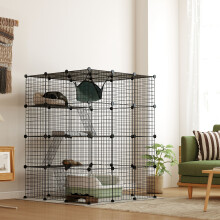 DIY Katzenkäfig, Mehrstöckiges Laufgitter mit Plattformen und Hängematte, 4 Ebenen, 1,1 m² Innenbereich für 1-3 Katzen