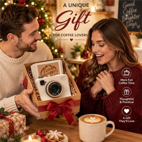 3D Printed Latte Camera Vintage  Replaceable Cards DIY Latte Art Camera Tool One Touch Press+4 Dessert Stencils B 2