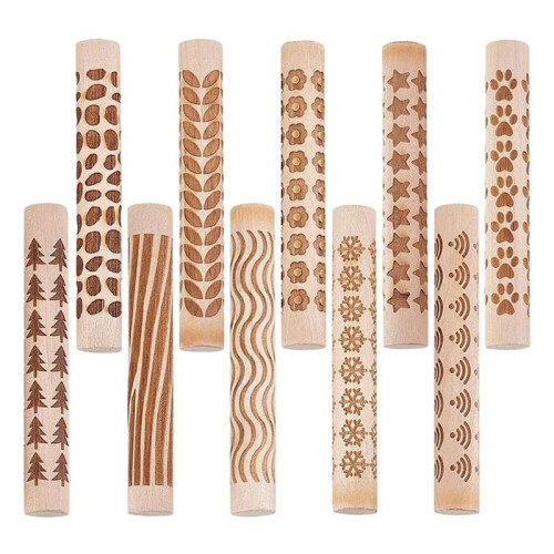 10Pcs Wooden Clay Texture Rollers for Pottery & Polymer Clay  Projects