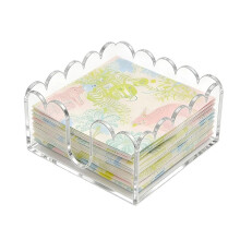 Scalloped Acrylic Napkin Holder for 5x5 Cocktail Napkins Clear Scalloped Acrylic Napkin Holder with Cocktail Napkins