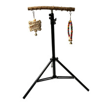 Adjustable Bird Perch Stand, Height Adjustable Bird Training Perch Stand with Feeding Cups and Swing Toy, Natural Pepper