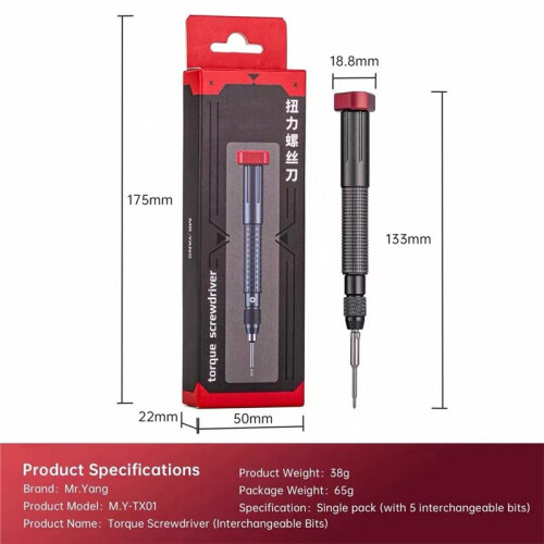 Torque Screwdriver Precisions Phone Repair Tool, 5 Interchangeable Magnetic Bits for Smartphone Electronics Maintenance 2