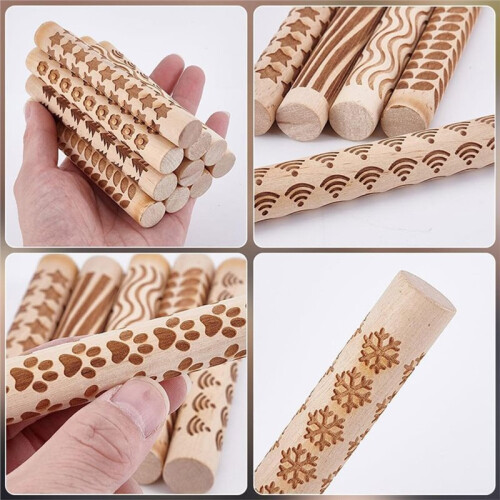 10Pcs Wooden Clay Texture Rollers for Pottery & Polymer Clay  Projects 2