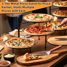 Soporte para Pizza 3 Niveles para Fiestas, Estante para Pizza (26 cm Alto), Soporte para Bandejas Varios Niveles, 3 Bandejas para Pizza y 3 Espátulas