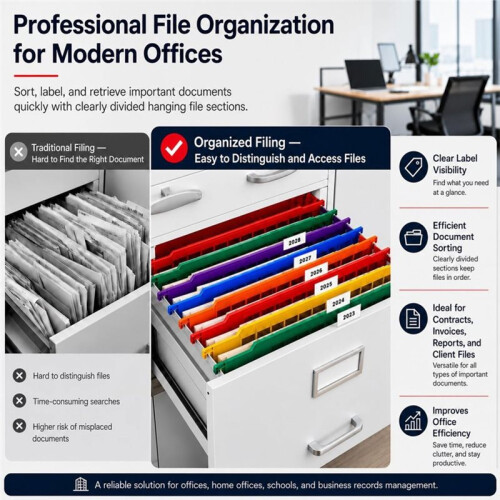 8 Pack Rainbow Hanging File Folder Dividers for Cabinets Plastic Folder Separators,Fits Letter Size, for Bills, Receipts 1