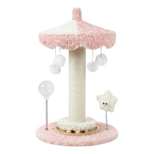 Katzenkratzbaum im Karussell-Design, 61 cm Höhe, mit Sisal, Plüschdach und interaktivem Spielzeug für Katzen