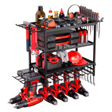 Werkzeugorganizer, Wandregal mit Lochplatte und Hammerhaltern, Metall, schwarz, für Garage und Werkstatt