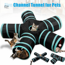 Katzentunnel, faltbarer Dreier-Tunnel mit Guckloch und Spielzeug, Polyester, 25 cm Durchmesser