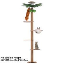 Katzenbaum höhenverstellbar, Boden-bis-Decke-Katzenturm mit Sisal-Kratzbaum, Acryl-Schale und weichem Bett, beige