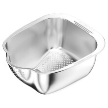 Tazón Colador de Acero Inoxidable para Lavar Arroz, con Escurridores Laterales para Limpiar Frutas, Verduras y Legumbres