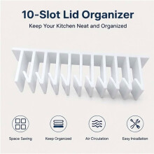 Lid Loft Dekselorganizer, 10-Vaks Hangende Organizer voor in de Kast, Houdt Deksels van Voedselcontainers Rechtop en Gescheiden, 3 Stuks