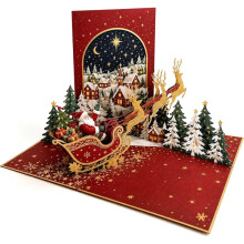 3D Santa Sleigh Christmas Cards, Pop Up Christmas Cards with Envelope, 3D Holiday Greeting Cards, Foldable Christmas Cardstock, 20 x 15cm