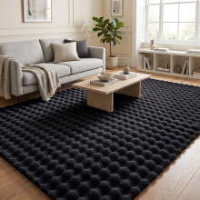 (4ft x 5ft 7in (120x170cm), Black) Bubble Shaggy Rug Thick Non Slip Faux Fur Fluffy Carpet for Living Room Bedrooms | 700GSM Premium Quality