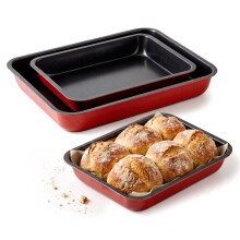 GEEZY Non-Stick Baking Trays Set 3 Pcs Carbon Steel Oven Roasting Tin Pan for Meat Veg