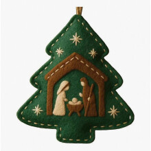 Handgefertigte Krippenfigur aus Filz – Weihnachtsbaumschmuck, religiöse Szene zur Geburt Jesu, christliche Weihnachtsdekoration zum Aufhängen