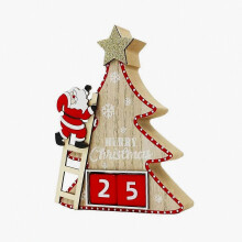 Houten kerstkalender met aftelfunctie, herbruikbaar bureauornament, 3D kerstkalenderdecoratie voor kast of plank - A