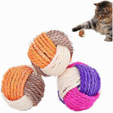 3 Pieces Cat Toys Sisal Ball Pet Grab Ball Chew Environmental Toys Pet Interactive Toys Resistant