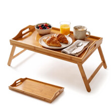 GEEZY Bamboo Bed Table Tray Foldable Legs Wood Lap Desk Breakfast Serving Platter 50cm