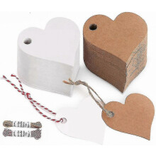 Valentine's Day Gift Tags 200 Pieces, White And Leaer Valentine's Day Blank Heart Shape Style