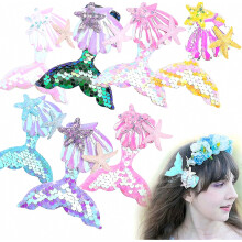 7pcs Mermaid Hair Jewellery, Mermaid Sequins Hair Clips Girls Seashell Starfish Fishtail Hairpin Kids Gifts