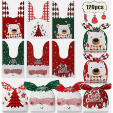 300 Pcs Christmas Candy Bag Christmas Treat Bags Candy Goodies Plastic Drawstring Gift Bags Merry Christmas Treat Bags