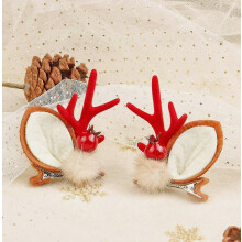 Christmas Hair Clips Cute Reindeer Antlers Hairpins Deer Horns Ears Hairclips Christmas Barrettes Xmas Headpiece Berries Mink Fur Headdress
