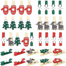 100pcs Christmas Wood Clips Xmas Tree Snowflake Elk Gloves Cloespins Diy Photo Pegs Hanging Clips For Party Favors
