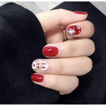 Fake Nails Christmas Elk Snowflake False Nails Full Cover Short Nails Art Press On Red Nail 24pcs Compatible With Women