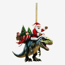Weihnachtsanhänger Weihnachtsmann auf Dinosaurier, 2D-Acryl-Hängedekoration für Weihnachtsbaum und Kaminsims