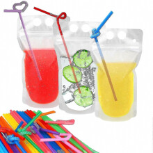 100 Pcs Drink Pouches Th 100 Straw Holes Translucent Reclosable Zipper Plastic Pouches