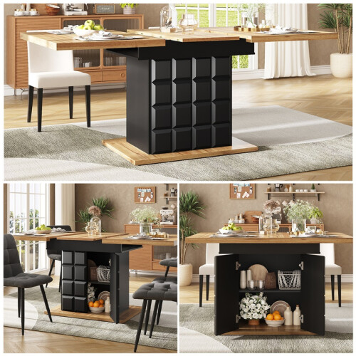 On Top Table Telescopic Dining Table 110-140cm for 4-6 People with Checked Pattern ...
