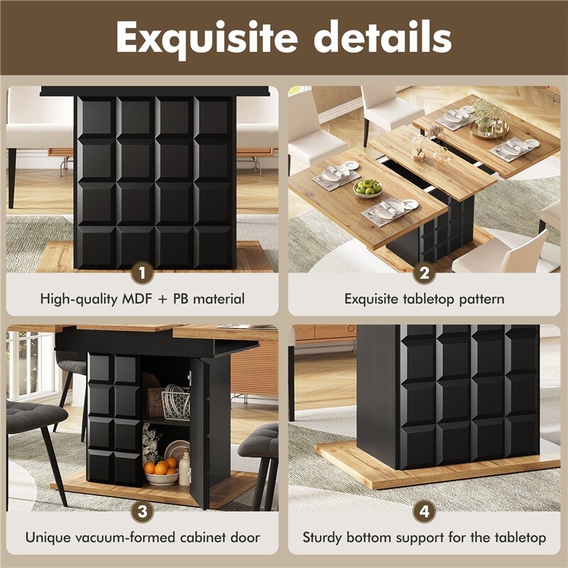 On Top Table Telescopic Dining Table 110-140cm for 4-6 People with Checked Pattern ...