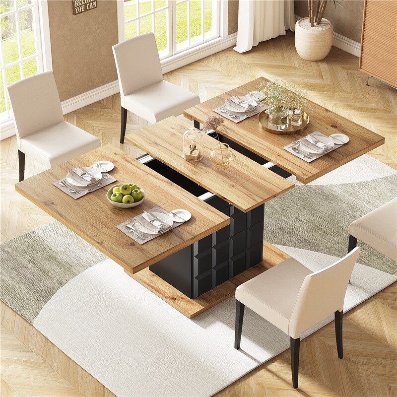 On Top Table Telescopic Dining Table 110-140cm for 4-6 People with Checked Pattern ...